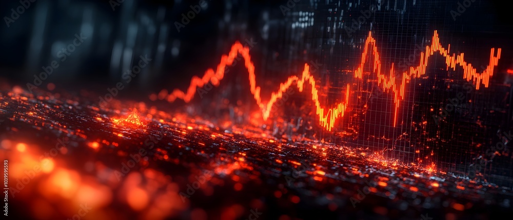 Dramatic Digital Market Graph with Downtrending Arrows on Dark Backdrop Depicting Financial Crisis Dramatic Digital Market Graph with Downtrending Arrows on Dark Backdrop Depicting Financial Crisis