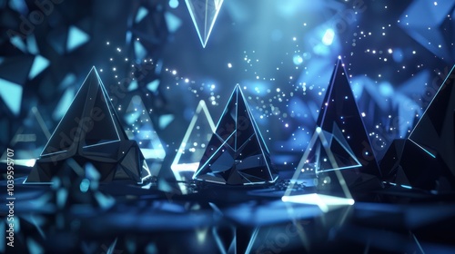 Abstract Glowing Pyramids in Blue