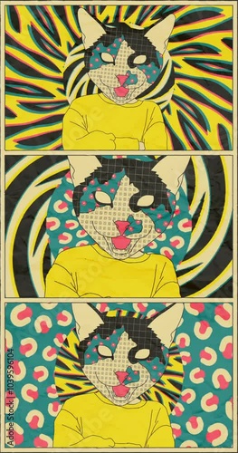 Fashion cat retro style animation illustration art 