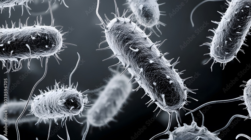 Fototapeta premium Ancient microbes under microscope reveal intricate cellular structures, showcasing their mysterious and ancient nature, ideal for scientific and educational content.