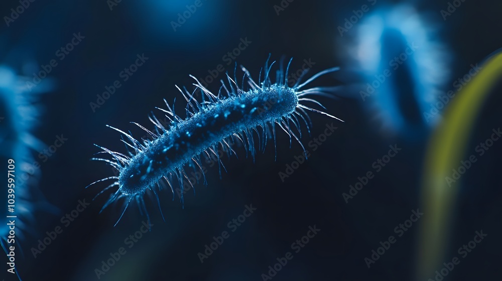 Fototapeta premium Ancient microbes under microscope reveal intricate cellular structures, showcasing their mysterious and ancient nature, ideal for scientific and educational content.