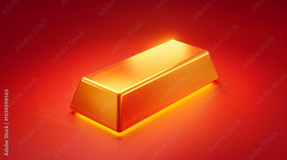 Glowing gold bar on vibrant red background