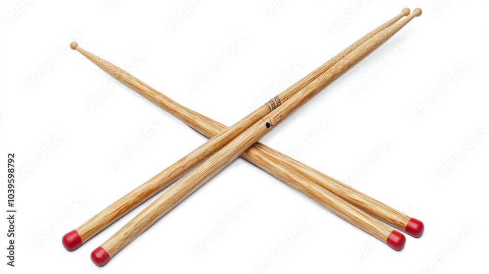 Set of drumsticks crossed, ready to play, isolated on white background Set of drumsticks crossed, ready to play, isolated on white background