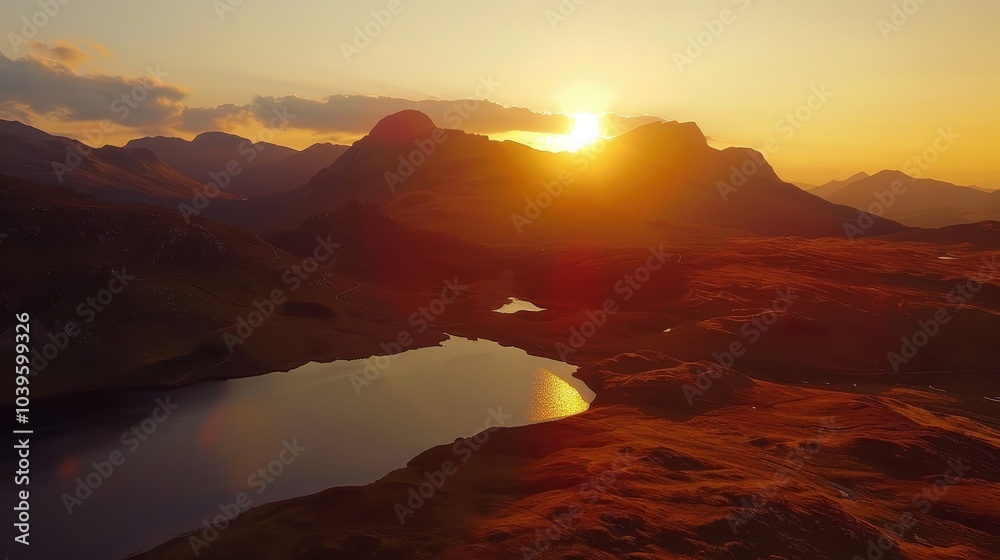 Fototapeta premium Dramatic Sunset Over Mountain Range