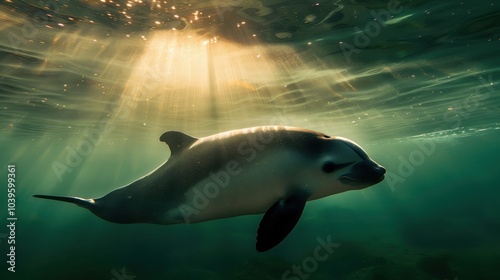 Underwater Shot of Vaquita Porpoise in Dramatic Light photo