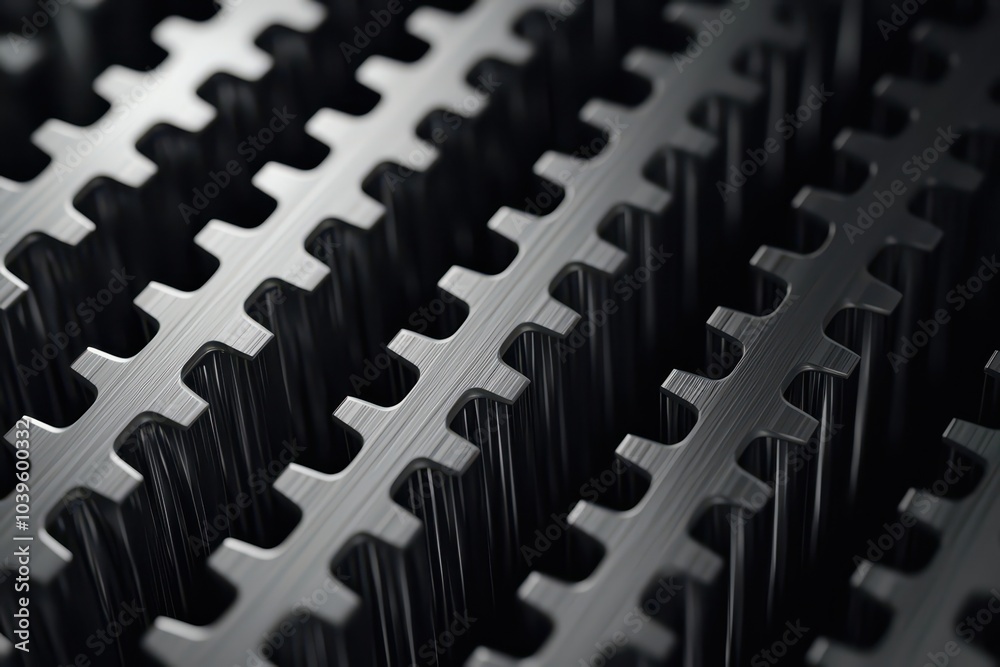 Interlocking sharp gear teeth symbolizing mechanical efficiency and power in engineering design. Interlocking sharp gear teeth symbolizing mechanical efficiency and power in engineering design.