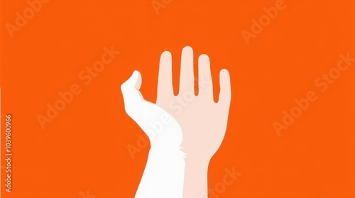 A single-color design featuring an open hand reaching upward, with fingers spread wide in a gesture of reaching or greeting. photo