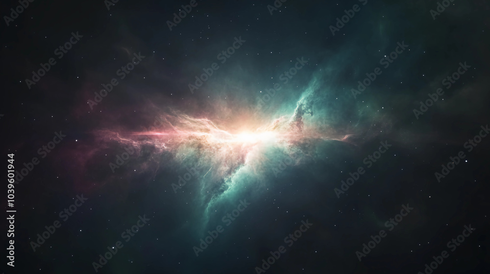 Fototapeta premium Bright Nebula with Expanding Gas Clouds and Stars in Outer Space