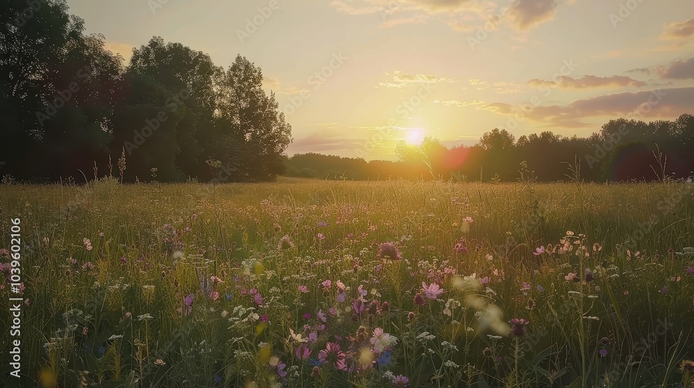 Fototapeta premium Serene Summer Meadow at Sunset
