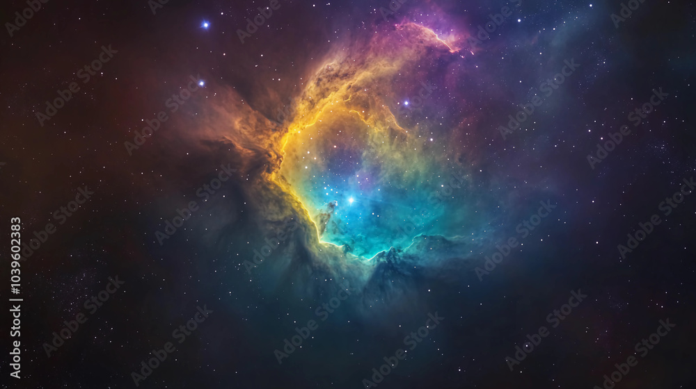 Fototapeta premium Colorful Nebula with Vibrant Gas Clouds and Stars in Deep Space