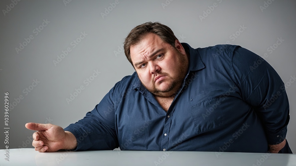 Plus-Size Man Sitting and Gesturing with Serious Look
Plus-Size Man Sitting and Gesturing with Serious Look