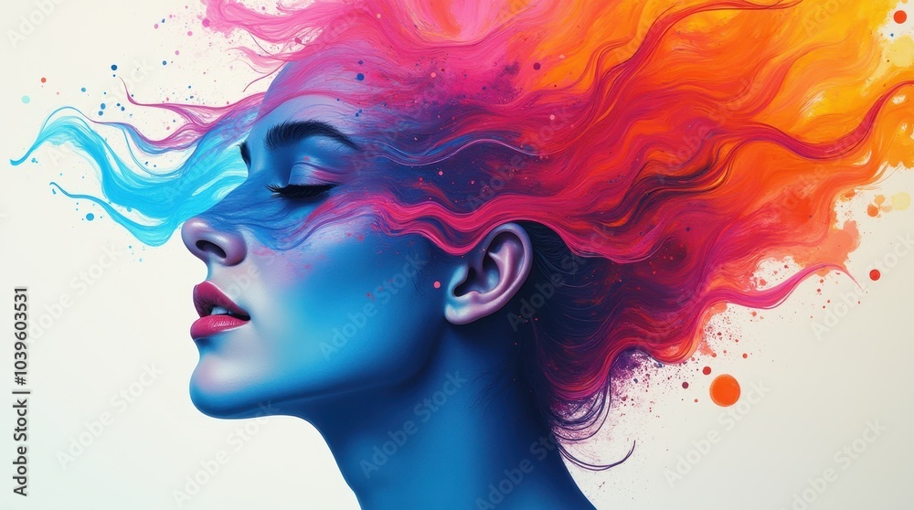 An artistic illustration depicting a person's face gradually transforming into flowing paintbrush strokes. An artistic illustration depicting a person's face gradually transforming into flowing paintbrush strokes.