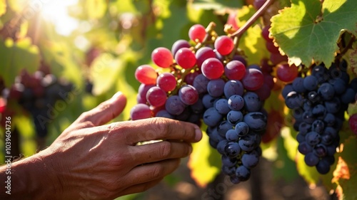 Vineyard Harvest: Hands Holding Fresh Grapes