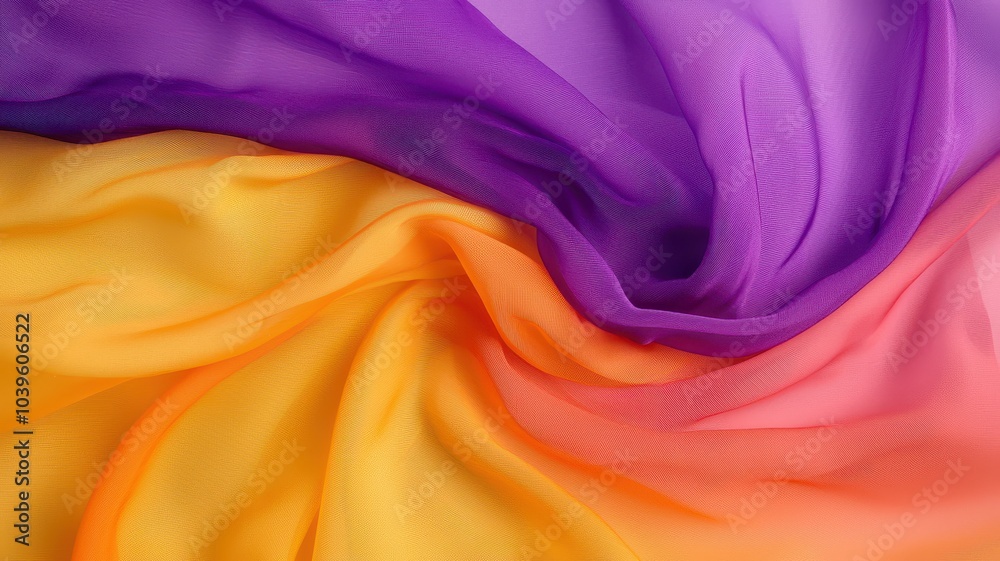 Obraz premium Vibrant chiffon fabric flows gracefully in the breeze, showcasing stunning gradient transitions of color.