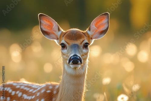 White-tailed Doe Deer In Urban Area In Wisconsin In Summer. Beautiful simple AI generated image