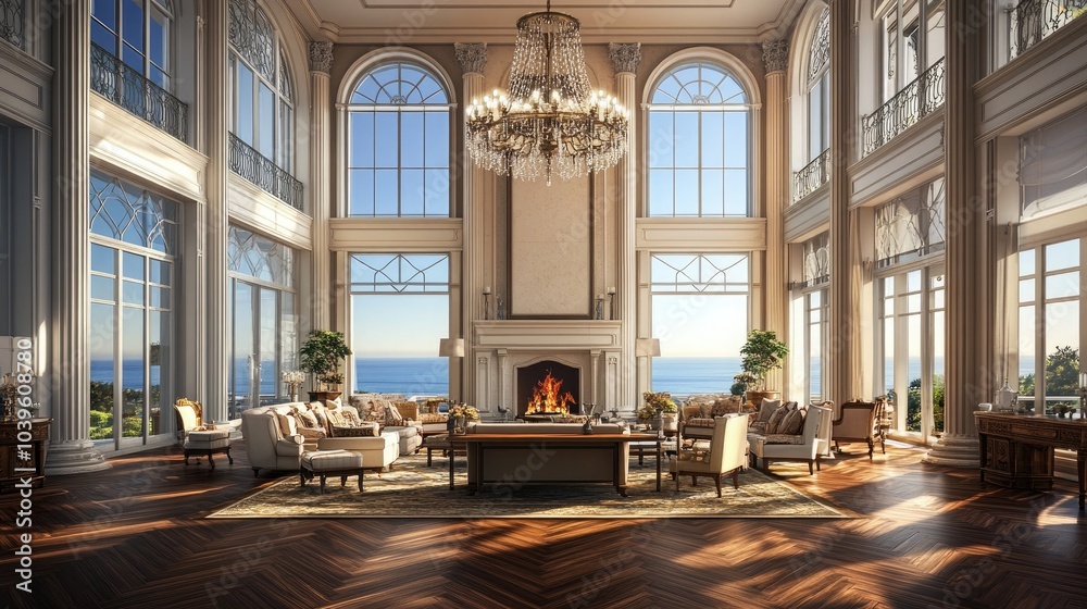 Fototapeta premium A grand Mediterranean drawing room with high ceilings