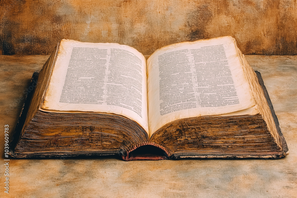 Obraz premium Vintage Open Book on Textured Background – Antique Literature Concept