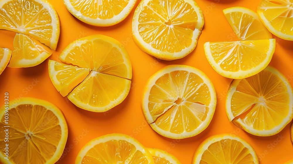 Aesthetic slices of oranges arranged on a vivid orange background, creating a lively, artistic composition. Aesthetic slices of oranges arranged on a vivid orange background, creating a lively, artistic composition.