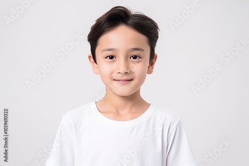 Portrait of a cute little asian boy in white t-shirt