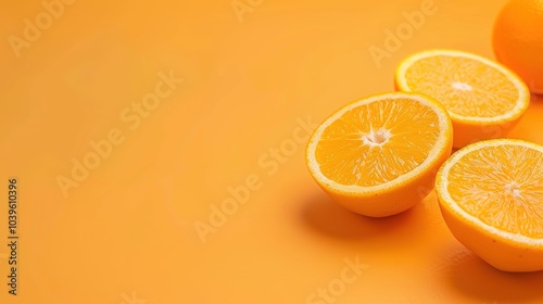 Aesthetic slices of oranges arranged on a vivid orange background, creating a lively, artistic composition.