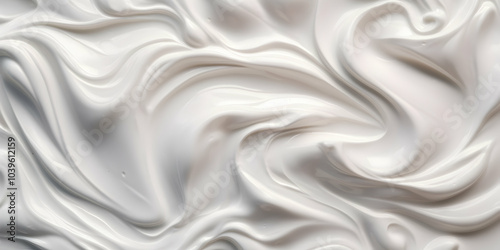 Minimalistic abstract background with white 3d waves. Banner with White cream texture background. Pearlescent Texture Background
Banner with white glossy soft wavy texture