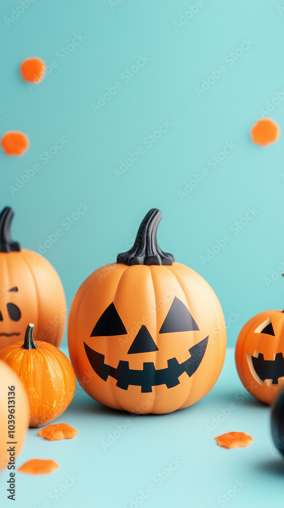 Halloween background with pumpkin on mint background. generative AI Halloween background with pumpkin on mint background. generative AI
