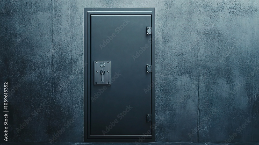 Secure Black Door with Industrial Background Secure Black Door with Industrial Background