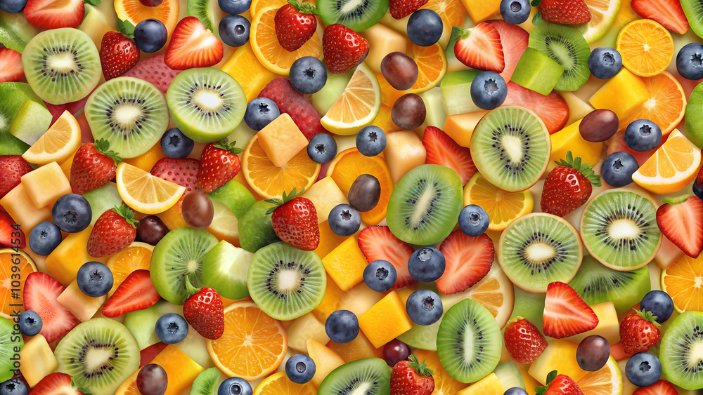 Fototapeta premium Seamless Texture of Fruit Salad [Realistic Patterns] [Natural Colors] [Soft Lighting] [High Resolution]