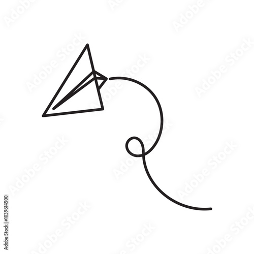 paper plane with dotted line trail trace icon, Vector paper airplane. Outline flying planes with dotted track direction. Black linear paper plane icon