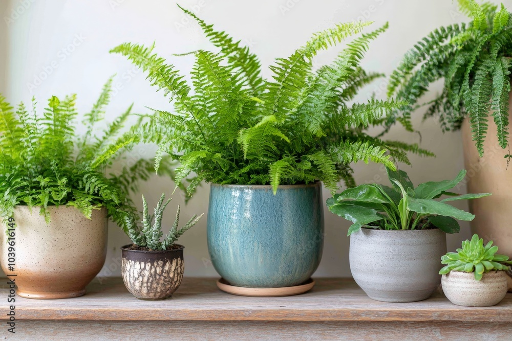 A collection of diverse houseplants beautifully arrayed in unique decorative pots on a wooden surface, showcasing the beauty and variety of indoor gardening. A collection of diverse houseplants beautifully arrayed in unique decorative pots on a wooden surface, showcasing the beauty and variety of indoor gardening.