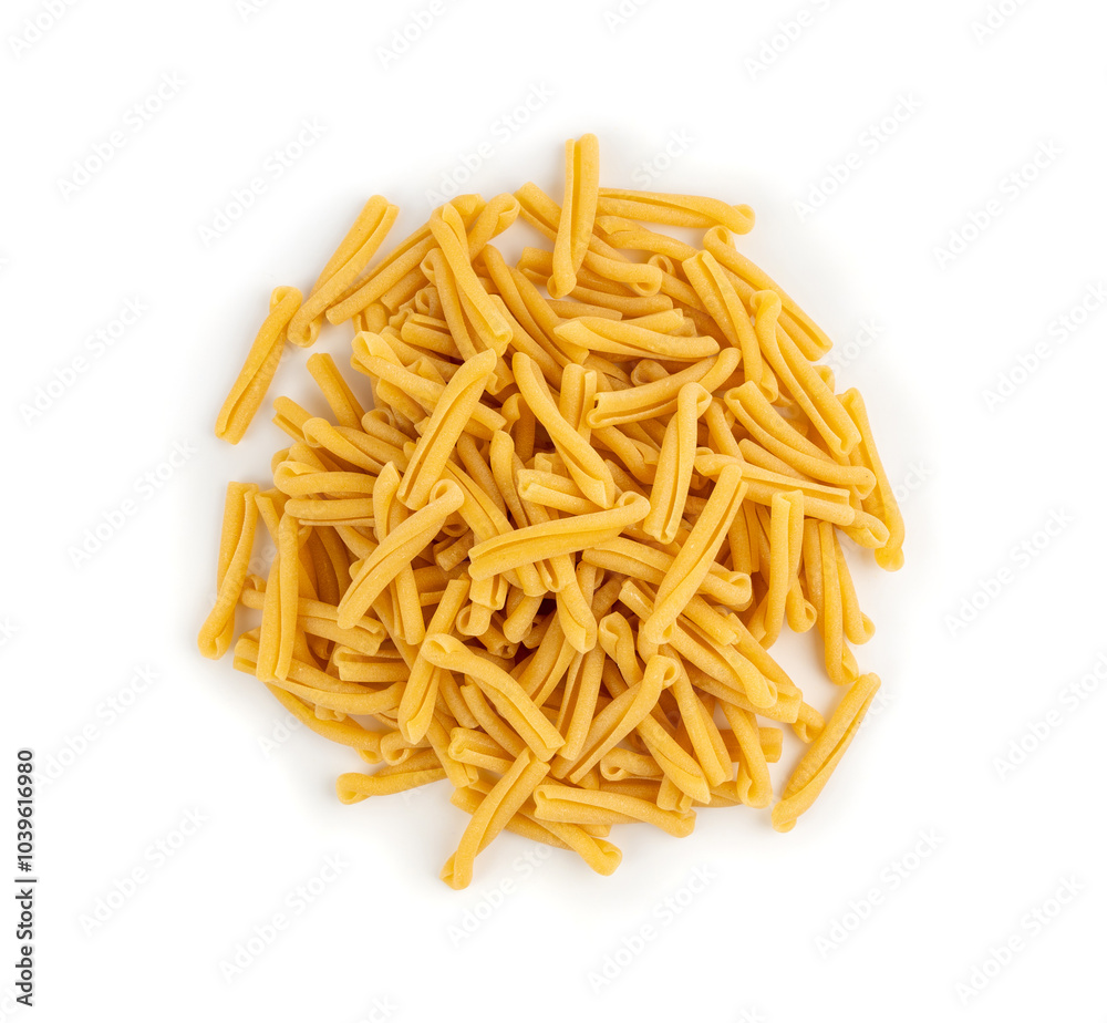 Casarecce pasta isolated, dry traditional macaroni, raw casarecce, wheat noodles, Italy cuisine ingredient Casarecce pasta isolated, dry traditional macaroni, raw casarecce, wheat noodles, Italy cuisine ingredient