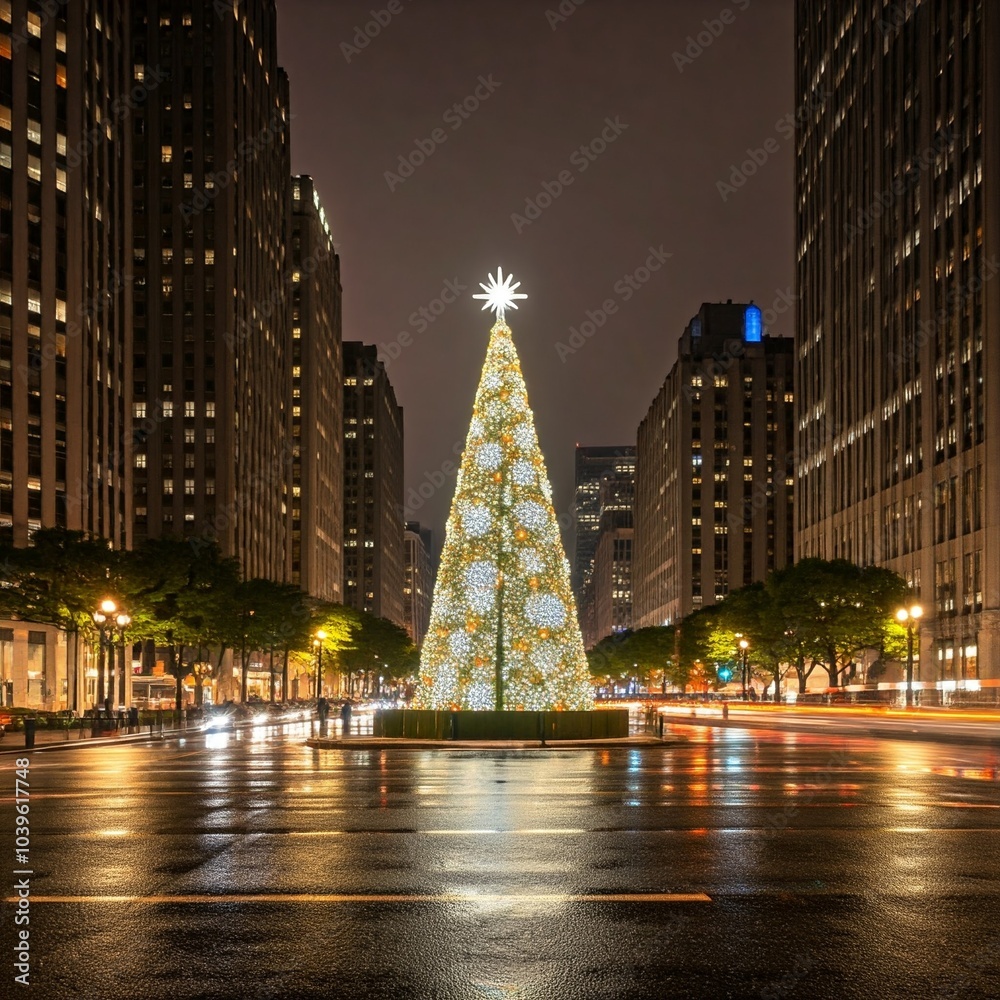 Fototapeta premium christmas tree with town