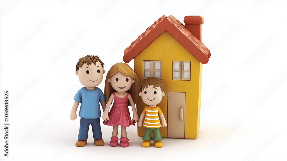 cheerful family stands together in front of colorful house, showcasing sense of unity and happiness. children are smiling, embodying joy and warmth cheerful family stands together in front of colorful house, showcasing sense of unity and happiness. children are smiling, embodying joy and warmth