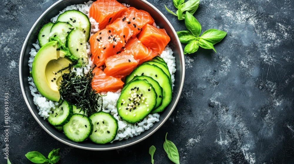 Fresh Sushi Bowl with Salmon and Vegetables Fresh Sushi Bowl with Salmon and Vegetables
