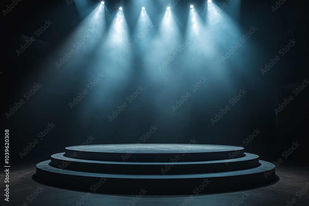Obraz premium Empty Stage With Spotlights and Smoke
