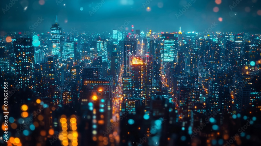 A brightly lit city with thousands of lights. A brightly lit city with thousands of lights.