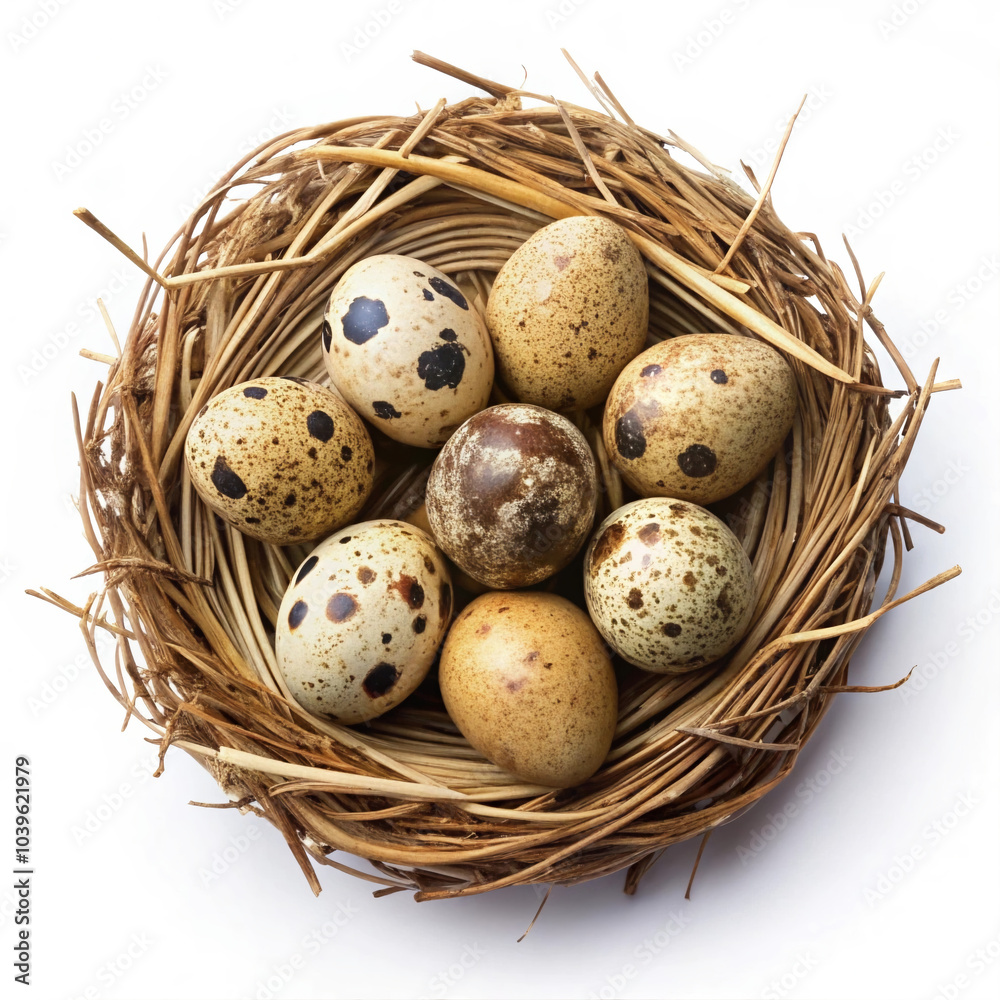 Speckled Quail Eggs in a Straw and Twig Nest Speckled Quail Eggs in a Straw and Twig Nest