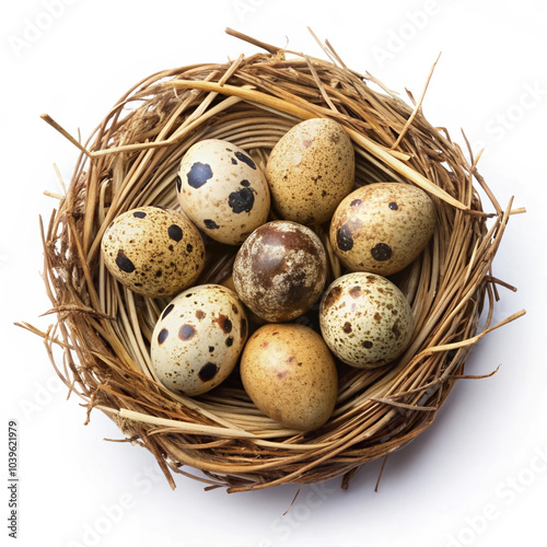 Speckled Quail Eggs in a Straw and Twig Nest