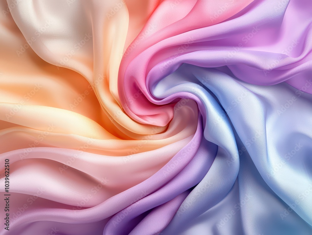 Flowing silk fabric in vibrant rainbow hues, softly draped to create a stunning and colorful display. Flowing silk fabric in vibrant rainbow hues, softly draped to create a stunning and colorful display.