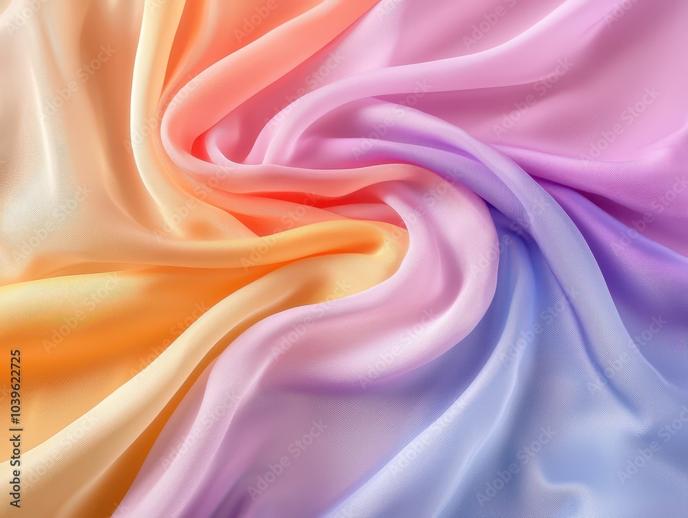Obraz premium Flowing silk fabric in vibrant rainbow hues, softly draped to create a stunning and colorful display.