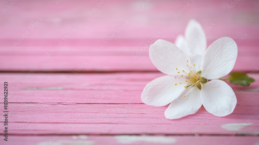 Fototapeta premium Elegant white flower on pink wood, a soft & romantic aesthetic