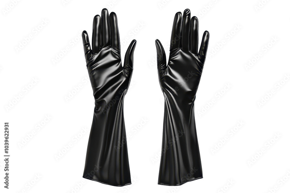 Obraz premium Elegant black latex gloves, perfect for fashion, style, and sophistication. Ideal for high-fashion events and costume design.