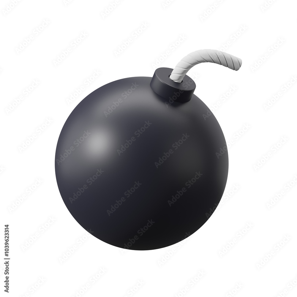 A black spherical bomb with a white fuse isolated on a clean white background. Concept of danger or explosion. 3D Rendering A black spherical bomb with a white fuse isolated on a clean white background. Concept of danger or explosion. 3D Rendering