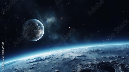 fictional moon in outer space on starry background photo