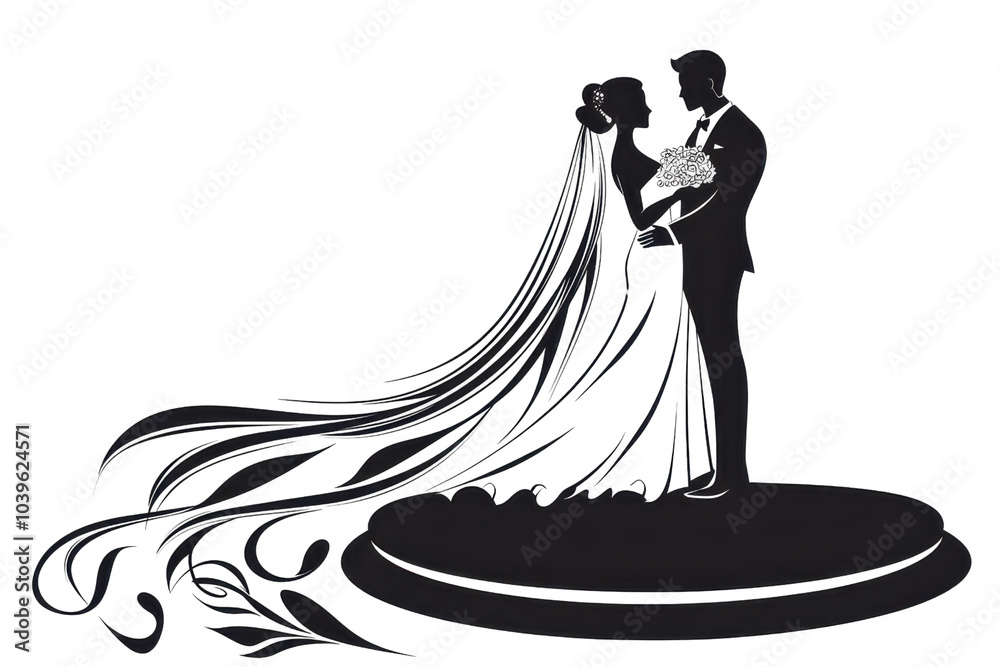 Elegant silhouette of a bride and groom dancing, perfect for wedding decor. Romantic and timeless design, capturing the essence of love. Elegant silhouette of a bride and groom dancing, perfect for wedding decor. Romantic and timeless design, capturing the essence of love.