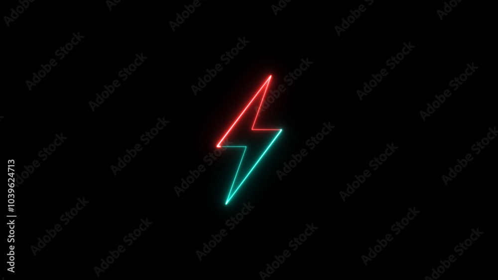 Neon sign of lightning bolt on black background. Concept of lightning, thunder electricity. Neon sign of lightning bolt on black background. Concept of lightning, thunder electricity.