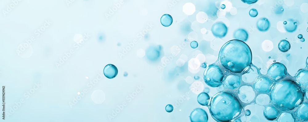 Oxygen bubbles gracefully floating in a pristine blue liquid, creating a perfect space for your text. Oxygen bubbles gracefully floating in a pristine blue liquid, creating a perfect space for your text.
