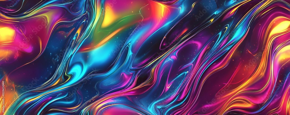 Fototapeta Seamless pattern of abstract holographic waves, glowing neon colors, flowing textures, futuristic, soft edges