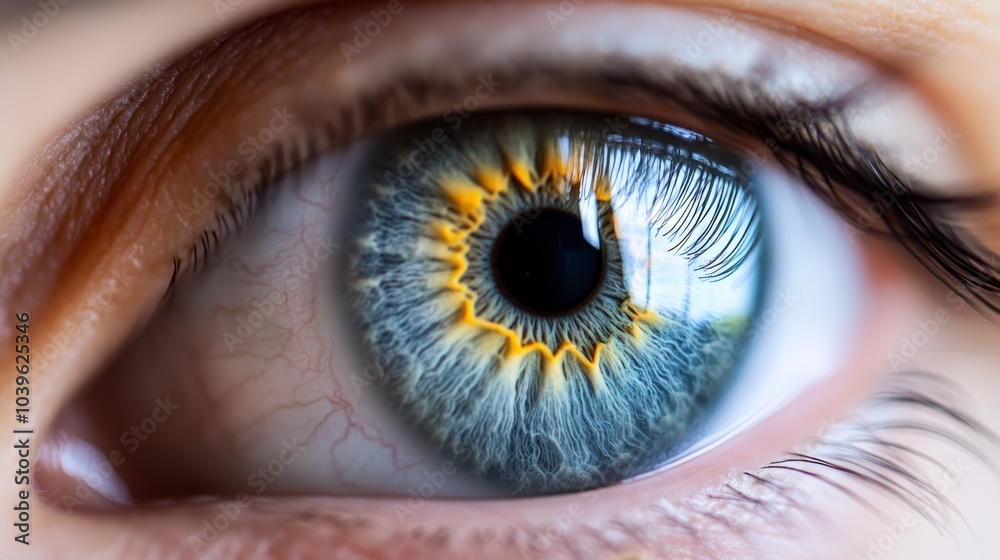 Fototapeta premium A tight shot of an eye, showcasing a blue-yellow iris at its core
