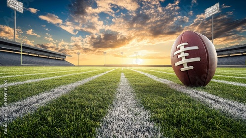 Football under a golden sunset, captivating scene of sports and nature